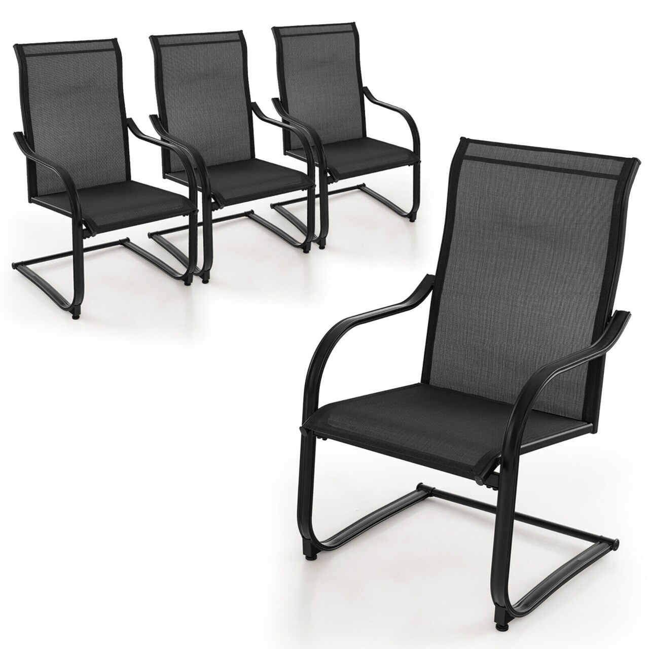 Gymax 4PCS Outdoor Dining Chairs Patio C-Spring Motion w/ Cozy and Breathable Seat Fabric Black